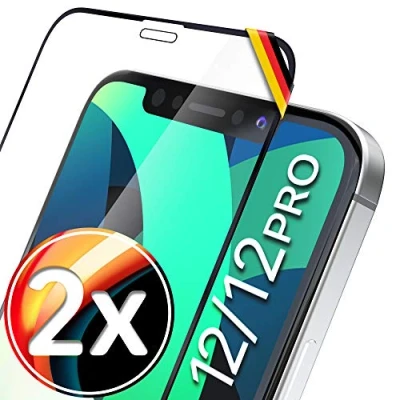 Abbildung von UTECTION 2x Full Screen Schutzglas für iPhone 12/12 PRO Perfekte Passform vom deutschen Anbieter Kinderleichte Anbringung &gt; keine Blasenbildung, ultimative Glashärte Langzeitschutz