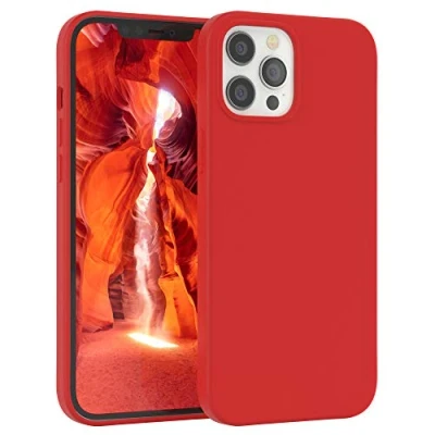 Abbildung von EAZY Case Silikon Hülle für iPhone 12 Pro Max weich stoßfeste Schutzhülle mit Kameraschutz Handyhülle Silikonhülle Dünn Premium Mikrofaser Schutz Cover Phone in Rot