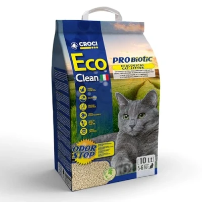 Abbildung von Croci Eco Clean Probiotic Litter 10 L Klumpende Katzenstreu, Biologisch abbaubar, Toilettenspülung, 100 Prozent pflanzlich, Anti Geruchs Sand, 3.8 kg