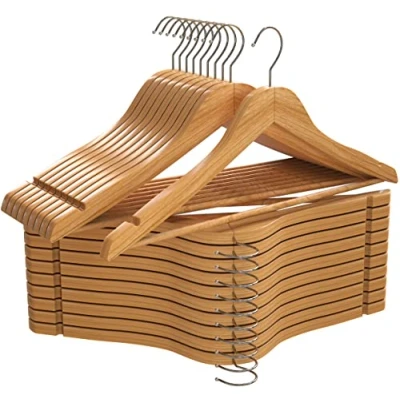 Abbildung von Utopia Home Premium Kleiderbügel Holz 20 Stück, Holzbügel mit 360 Grad Drehbarem Haken, Rutschfester Hosensteg Natürliche