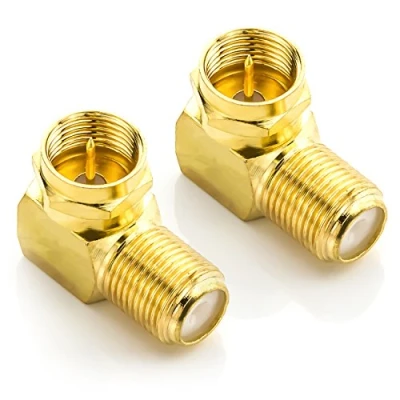 Abbildung von deleyCON 2 Stück Sat Winkel Adapter Set 90 Grad für Koaxialkabel F Winkelstecker Winkeladapter Buchse 7mm Kabel Kupplung Vergoldet