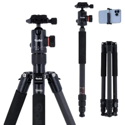Abbildung von Rollei C5I I Schwarz leichtes Foto Stativ aus Carbon Reise mit Kugelkopf und Stativtasche Verwendbar als Macrostativ, Einbeinstativ/Monopod Ministativ Arca Swiss Platte