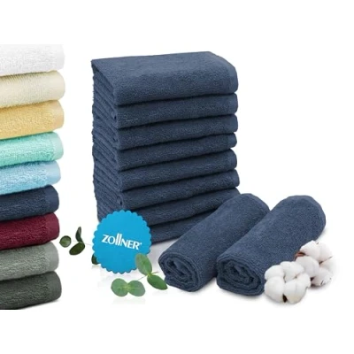 Abbildung von ZOLLNER 10er Set Seiftücher in 30x30 cm saugstarke und weiche Waschlappen dunkelblau mit praktischem Aufhänger waschbar bis 60C Baumwolle Hotelqualität