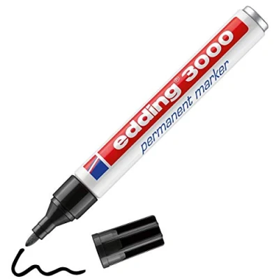 Abbildung von edding 3000 Permanentmarker schwarz 1 Stift Rund Spitze 1,5 3 mm schnell trocknender Permanent Marker wasserfest, wischfest für Karton, Kunststoff, Holz, Metall Universalmarker