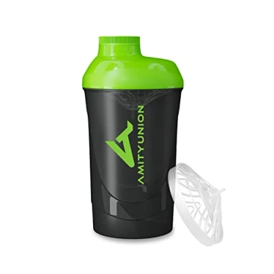 Abbildung von Protein Shaker Deluxe 800 ml Eiweiß auslaufsicher BPA frei mit Sieb &amp; Skala für Cremige Whey Proteinpulver Shakes Gym Fitness Becher Isolate und Diät Konzentrate Schwarz Grün