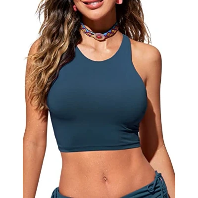 Abbildung von CRZ YOGA Damen Racerback Swim Top Bikini Oberteil Schnell Trocknend Padded Swimsuit Abzeichen Blau 38
