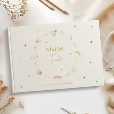 Abbildung von MeinBaby123® Taufbuch Meine Taufe Geschenk zur Taufgeschenke Jungen &amp; für Mädchen Erinnerungsbuch Deko vergoldetes Cover