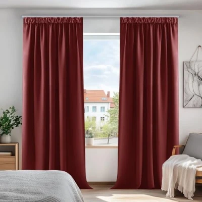 Abbildung von Deconovo Vorhang Blickdicht Kräuselbandschal Verdunkelungsvorhang Kinder Vorhänge Gardinen Thermovorhang Kälteschutz Thermo gegen Kälte Hitzeschutz, 213x107 cm(HöhexBreite), Rot, 2er Set
