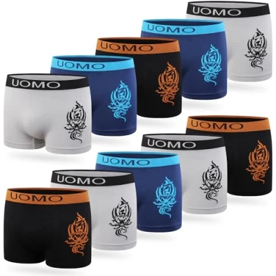 Abbildung von L&amp;K 10er Pack Boxershorts Jungen aus Mikrofaser Größe ab 140/146 bis 176/182 mit Motiv bequem Seamless Kinder Unterhosen 1601 LT 152/158