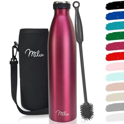 Abbildung von Milu Thermoflasche 350ml 500ml 750ml 1L 1,5L Isolierte Edelstahl Trinkflasche Thermoskanne Auslaufsichere Isolierflasche doppelwandig für heiße und kalte Getränke, Kohlensäure geeignet (Grün, 1L)