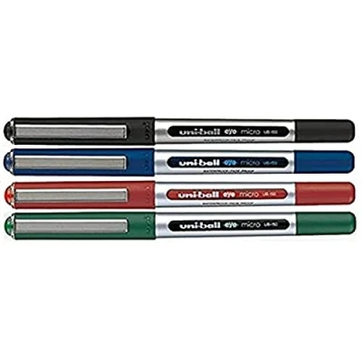 Abbildung von uni ball Micro UB 150 Tintenroller, gemischte Farben, Schwarz, Blau, Rot, Grün, 4 Stück