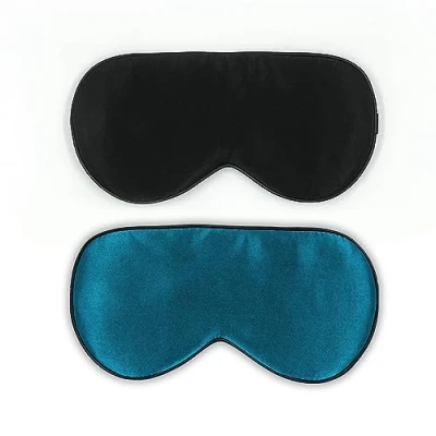 Abbildung von townssilk 2 x Schlafmaske aus 100 % Seide mit verstellbarem Band, bequeme und superweiche Augenmaske, 1 Schwarz Blau (Peacockblue)