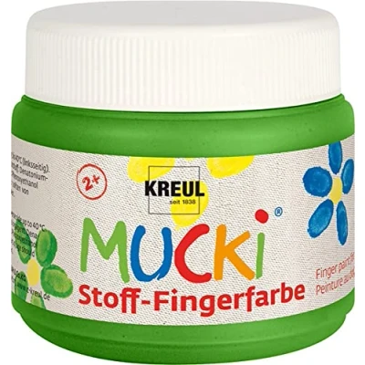 Abbildung von KREUL 28105 Mucki leuchtkräftige Stoff Fingerfarbe, 150 ml in grün, auf Wasserbasis, parabenfrei, glutenfrei, laktosefrei und vegan, optimal für die Anwendung mit Fingern Händen