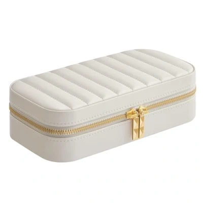 Abbildung von SONGMICS HOME ANAH Kollektion Schmuckkästchen Reise, Schmuckbox klein, Schmuckaufbewahrung mit Spiegel, 10,5 x 20,5 6 cm, PU Nähten, Reißverschluss, Weihnachten, wolkenweiß JBC180W01