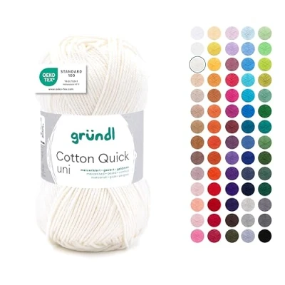 Abbildung von Gründl Wolle Cotton Quick uni Garn zum Stricken &amp; Häkeln aus 100% Baumwolle, 1 Knäuel 50 g / 125 m, Häkelgarn/Strickgarn, Wollweiß