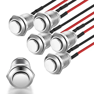 Abbildung von Gebildet 5Stücke Wasserdichte Drucktaster Momentanen Edelstahl Taster EIN Aus 12mm 2A/12V/24V/125V/250V mit Draht (Hervorstehend)