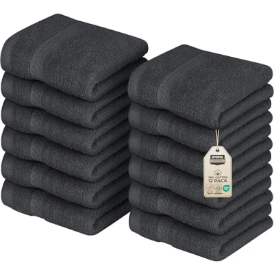 Abbildung von Utopia Towels 12er Pack Seiftücher mit Aufhängeschlaufen 30x30 cm, aus 100% Baumwolle weiche und saugfähige Waschlappen für die Gesichtsreinigung (Grau)