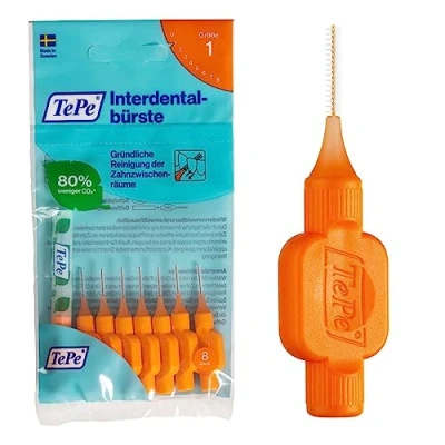 Abbildung von TePe Interdentalbürste Orange ISO Größe 1 (0,45 mm) / Für eine einfache und gründliche Reinigung der Zahnzwischenräume x 8 Interdentalbürsten