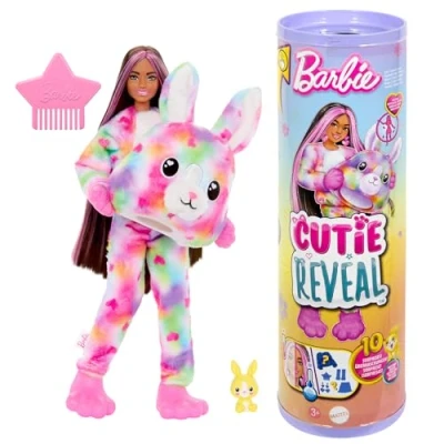Abbildung von Barbie Cutie Reveal Puppe und Accessoires, Batik Häschen Plüschkostüm 10 Überraschungen mit Farbwechsel, Color Dream Reihe, HRK38