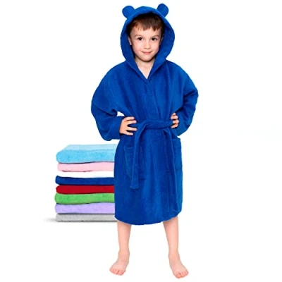 Abbildung von Twinzen Kinderbademantel Mädchen oder Junge 100% Baumwolle Ohne Chemikalien OEKO TEX® 2 Taschen, Gürtel, Kapuze mit Ohren 9 10 Jahre, Marineblau, Size5