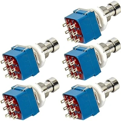 Abbildung von Mintice™ 5 Stück 3PDT 9 polig Box stampfen Gitarren Effekt fach Fußschalter True Bypass Metall Blau