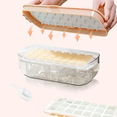 Abbildung von Eiswürfelbehälter mit Deckel, lebensmittelechte Silikon Eiswürfelform, alle Eiswürfel in einer Sekunde freigeben, wiederverwendbare 48 Ice Cube Tray (Rosa)