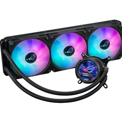 Abbildung von ASUS ROG Strix LC III ARGB LCD All in One Flüssig CPU Wasserkühlung (2,1 Zoll IPS Display, Aseteks Gen7 v2 Pumpe, 3x Lüfter, 2200 RPM, 3.92mm H2O, 70,38 CFM, 0dB Technologie, schwarz)