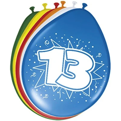 Abbildung von Folat 08214 Zahl 13. Geburtstag Ballons 30 cm 8 Stück, Costumes