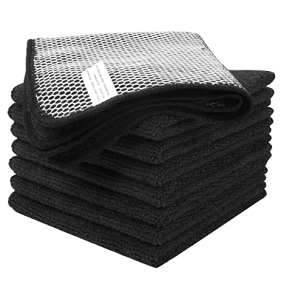 Abbildung von VIVOTE Microfaser Spültücher Spüllappen waschbar Geschirrtücher Mit Poly Mesh Scheuerseite Abwaschtücher Küche Haushaltstücher Lappen Küche,8Pack,30cmx30cm (Schwarz)