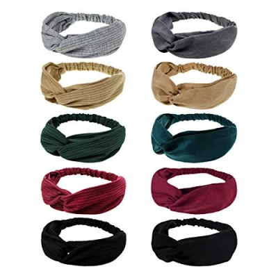 Abbildung von DRESHOW 10 Stück Damen Stirnbänder Boho Stirnband Kopfband Haarband Gedruckt Knoten Verdrehtes Elastische Kopf Wickeln Niedlich Haarschmuck