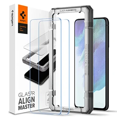 Abbildung von Spigen AlignMaster Schutzfolie kompatibel mit Samsung Galaxy S21 FE 5G, 2 Stück, Kratzfest, Hüllenfreundlich, Touch Reaktiv, 9H Härte Folie