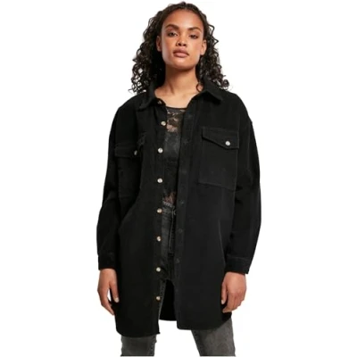 Abbildung von Urban Classics Ladies LONG Corduroy Overshirt Hemdbluse, Damen, Größe: XXL, Black