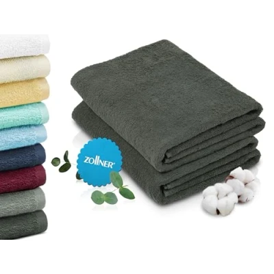 Abbildung von ZOLLNER 2er Set Badetücher in 100x150 cm saugstarke und weiche Duschtücher dunkelblau mit praktischem Aufhänger waschbar bis 60C Baumwolle Hotelqualität