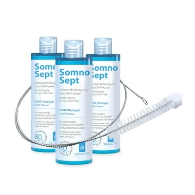Abbildung von SomnoSept CPAP Reinigungspaket 3x Reiniger 400 ml und 1x oxyhero brush Edelstahl Schlauchbürste 120 cm, 15 mm Durchmesser Gründliche Reinigung von Maske Schlauch