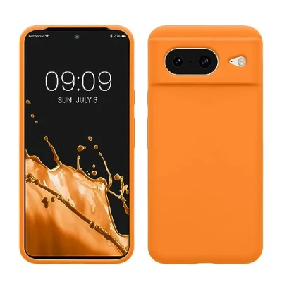 Abbildung von kwmobile Hülle kompatibel mit Google Pixel 8 Silikon Handy Case Handyhülle weiche Oberfläche kabelloses Laden Fruity Orange