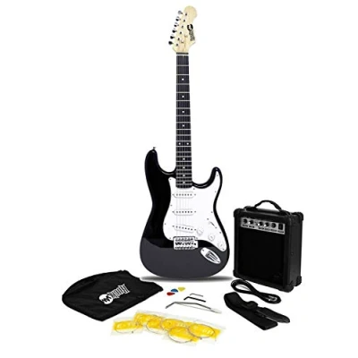 Abbildung von RockJam Full Size Electric Guitar Kit with 10 Watt Amp, Lessons, Strap, Gig Bag, Picks, Whammy, Lead and Spare Strings Black