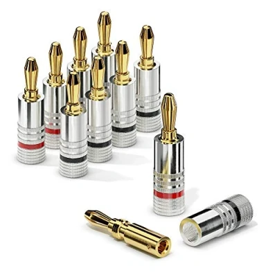 Abbildung von Sonero Bananenstecker 8er Set, für alle Lautsprecherkabel mit einem Durchmesser bis max. 6mm², 8 Stück Farbcodierung (4x rot, 4x schwarz), 24k vergoldet