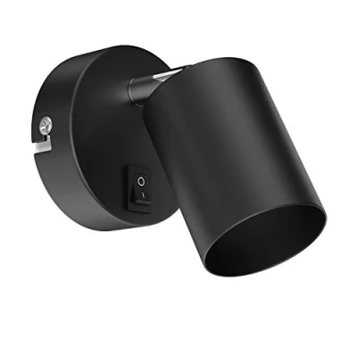 Abbildung von ledscom.de Wandleuchte WAIKA, Schalter, schwarz matt, rund, 1x GU10 max. 60W, Wandleuchte, Wandlampe, Wandspot, Leseleuchte, Leselampe, Bettleuchte, Bettlampe, Nachttischleuchte, Leselicht