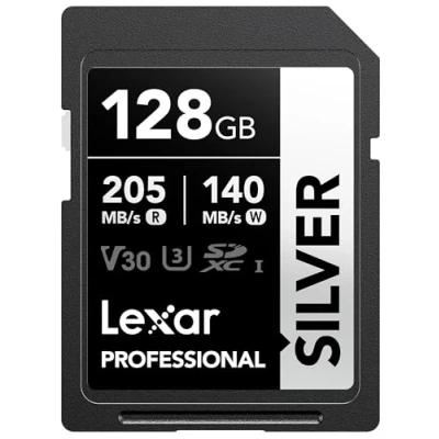 Abbildung von Lexar Silver SD Karte 128GB, UHS I SDXC Card 205 MB/s Read Speed, 140 Write V30, U3, C10, 4K UHD Video, Memory with Lifetime Data Recovery