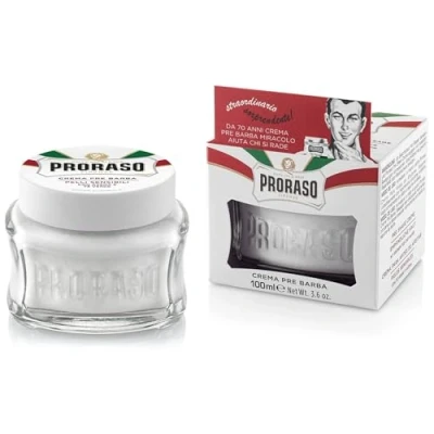 Abbildung von Proraso Pre Shave Cream Sensitive, 100 ml, beruhigende Rasiercreme für die Anwendung vor der Rasur, mit Hafer und Grüntee Extrakten, Made in Italy, Weiß