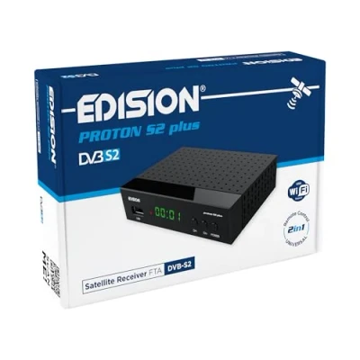 Abbildung von EDISION Proton S2 Plus Full HD Satelliten Receiver FTA, (DVB ARD &amp; ZDF SD Abschaltung tauglich) Unicable tauglich, 2in1 RCU, HDMI, SCART, S/PDIF, LAN, USB, Vorinstallierte deutsche Programmliste