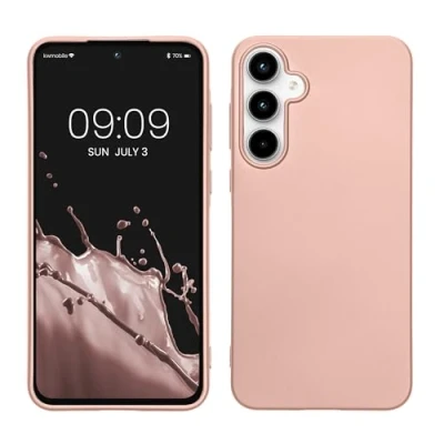 Abbildung von kwmobile Case kompatibel mit Samsung Galaxy A55 5G Hülle Schutzhülle aus Silikon metallisch schimmernd Handyhülle Metallic Rosegold