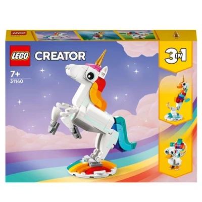 Abbildung von Lego 31140 Creator 3in1 Magisches Einhorn Spielzeug, Seepferdchen, Pfau, Regenbogen Tierfiguren, Geschenk für Mädchen und Jungen, baubares Spielzeug
