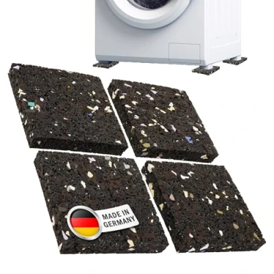 Abbildung von ECENCE Schwingungsdämpfer Pads als Waschmaschinen Unterlage 4x, Vibrations Dämpfer Trockner, Anti Rutschmatten 10x10x1.5cm Schwarz Antivibrationsmatte, Made in Germany