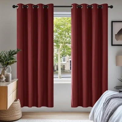 Abbildung von Deconovo Vorhänge Verdunkelungsvorhang Ösen Gardinen Wohnzimmer Vorhang gegen Kälte Blickdicht Vorhang, 175x140 cm(HöhexBreite), Rot, 2er Set