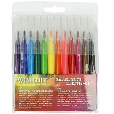 Abbildung von Westcott Airbrush Set Nachfüllpack Filzstifte 12 Stifte in leuchtenden Farben für Kinder wasserlöslich &amp; leicht abwaschbar Fun zum Malen Zeichnen E 16801 00