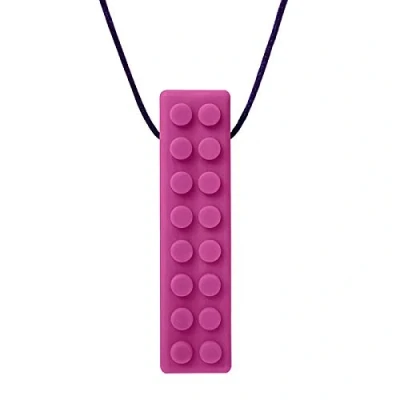 Abbildung von ARK® Kauhalskette in verschiedenen Stärken mit einstellbarer Abreißleine und ATC Pflegeanleitung Sensory Halskette, Beißblock, Kauen, Zahnen, Autismus Brick texturiert weich magenta