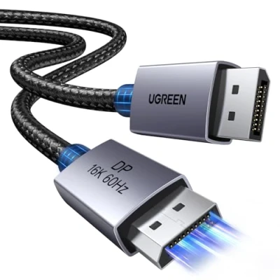 Abbildung von UGREEN 16K Displayport kabel 2.1 10K 60Hz 8K 120Hz 4K 240Hz 165Hz 144Hz, DP 80Gbps mit HDR, FreeSync, G Sync, DSC 1.2a, HDCP 2.2 für PC, HDTV, Gaming Monitor (0,5M)
