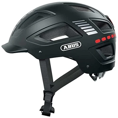 Abbildung von ABUS Fahrradhelm mit Licht Hyban 2.0 LED Vorder und Rücklicht &amp; robuste Hartschale für Damen Herren Schwarz Matt, M (52 58 cm)