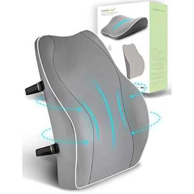 Abbildung von Travel Ease Ergonomisches RückenKissen aus Memory Foam, Lendenkissen für Bürostuhl, Schreibtischstuhl, mit Antistatischem, hautfreundlichem Bezug und eine Bequeme Sitzhaltung (Grau)